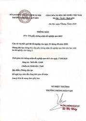 THÔNG BÁO VỀ VIỆC NHẬN GIẤY TỐT NGHIỆP TAM THỜI CỦA HỌC VIÊN THI TỐT NGHIỆP THÁNG 08/2020